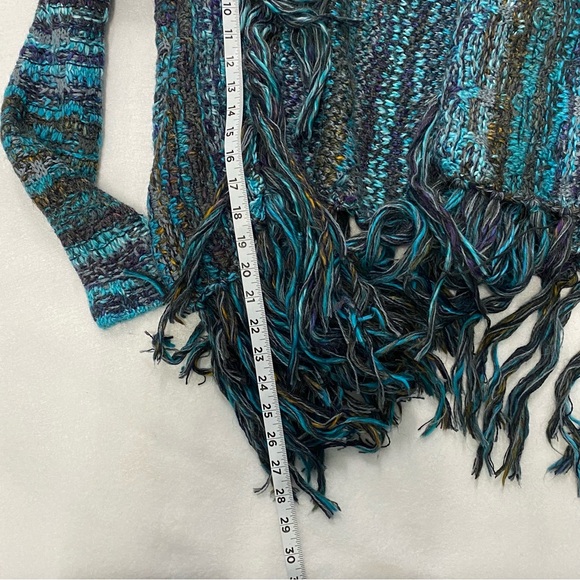 Free People Birkenstock Fringe Cascading Cardigan Sweater Blue Large - Picture 6 of 10